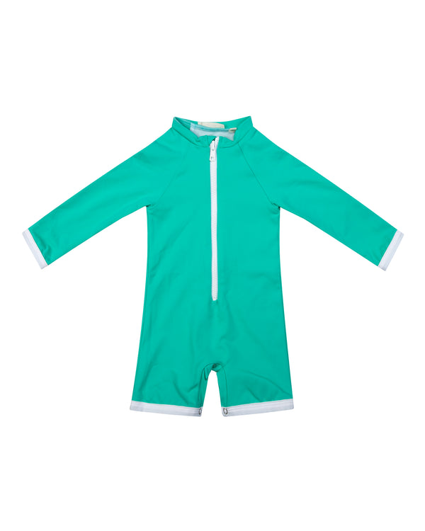 combinaison combishort manches longues anti-uv enfants turquoise tissu piqué