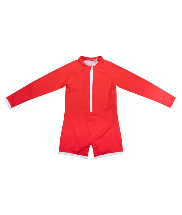 combinaison combishort manches longues anti-uv enfants tissu rouge raynuré