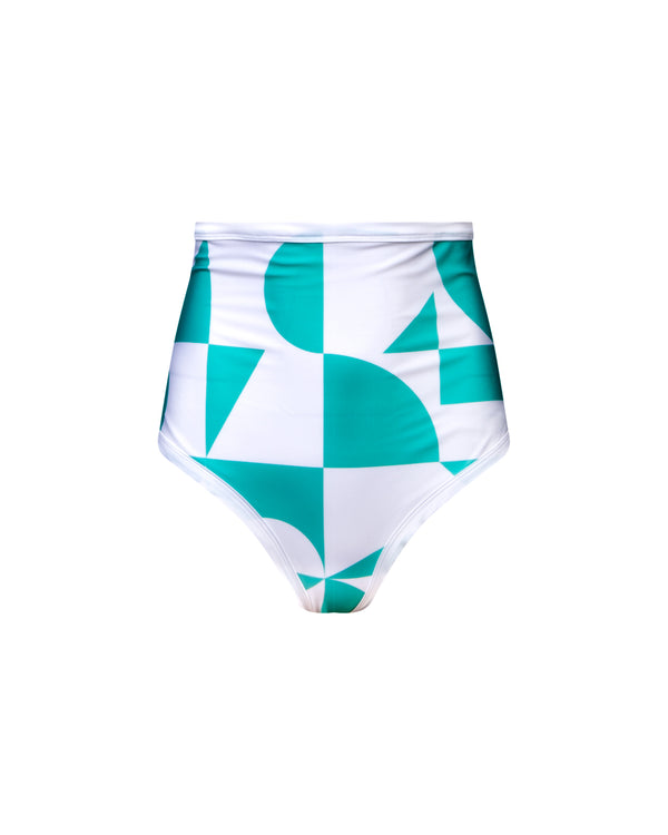 maillot taille haute anti-uv femme turquoise geometrique