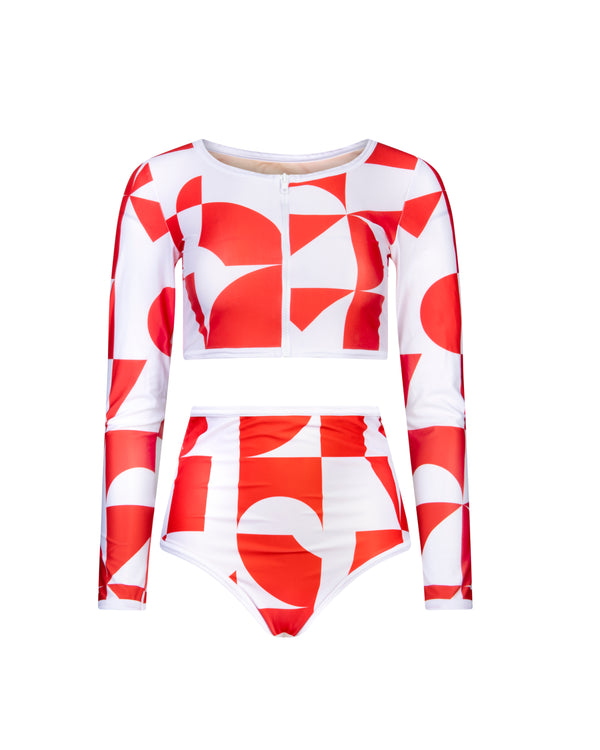 High waist bottom Giulia Geometric Red UPF 50+