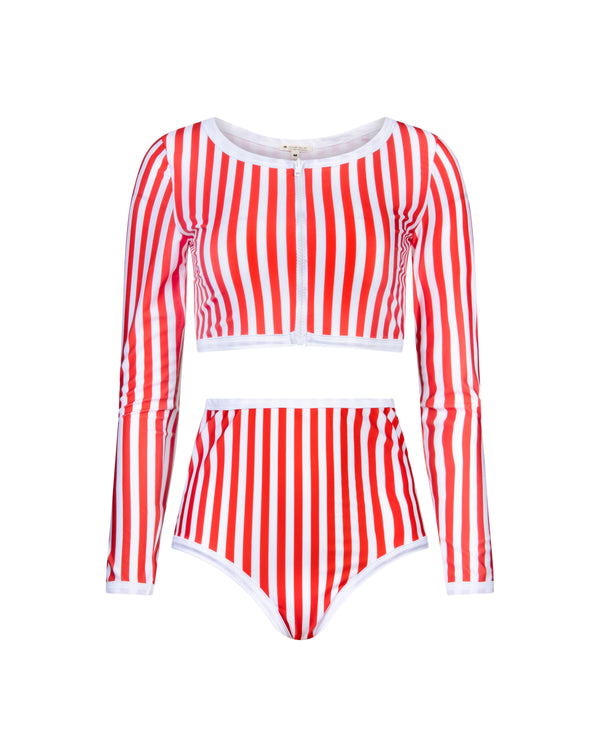 High waist bottom Giulia Red stripes UPF 50+