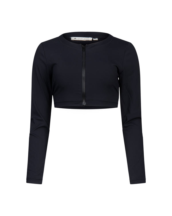 haut de maillots de bains crop top manches longues anti-uv UPF 50+ femme noir