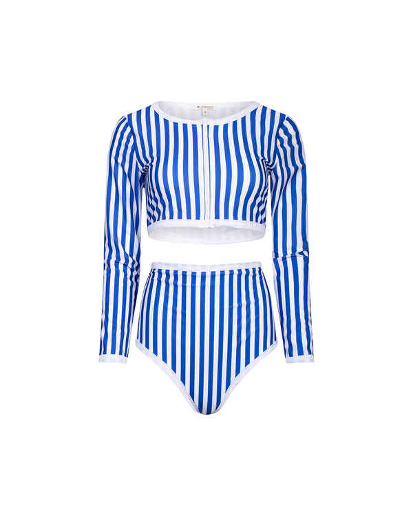 crop top manches longues anti-uv UPF 50+ femme rayure bleu