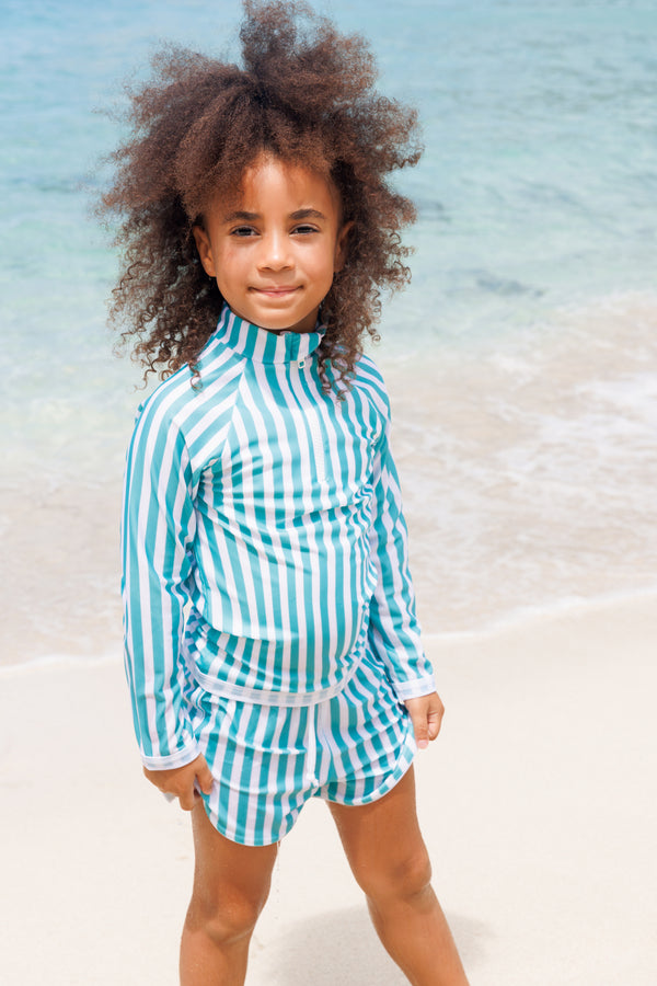 Top manches longues anti-UV upf 50+ rayures turquoise