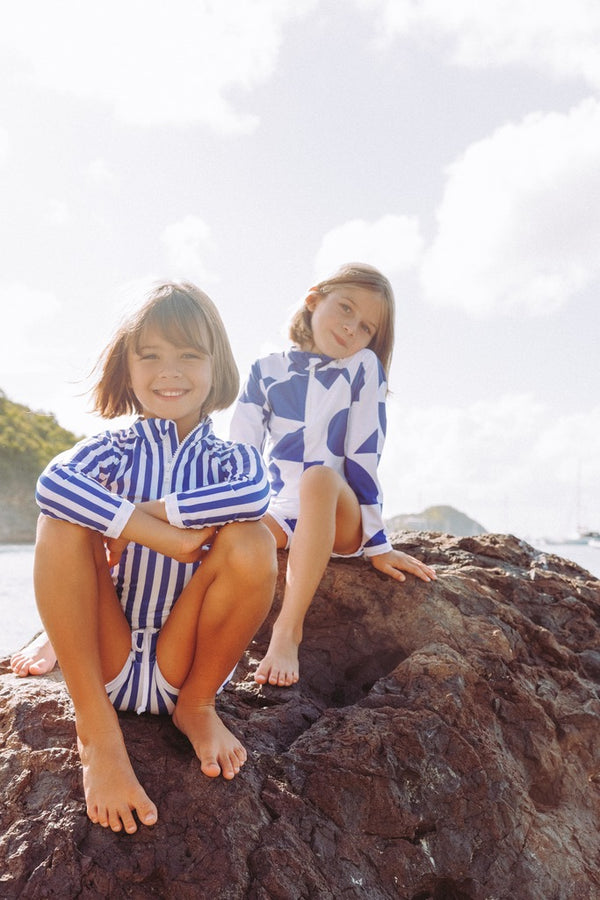 Saline Rashguard Blue/White geometric print UPF 50+