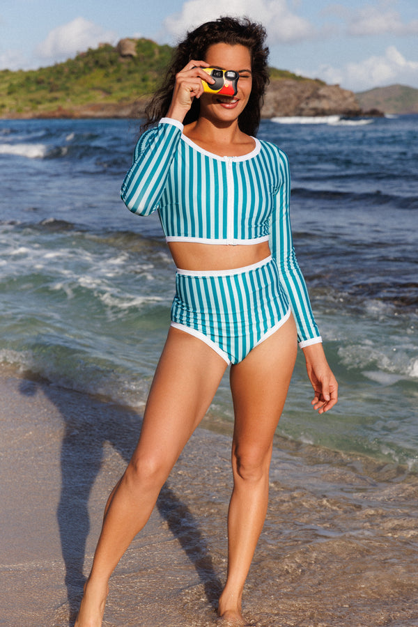 Long sleeve crop top Giulia Victoria stripes UPF 50+