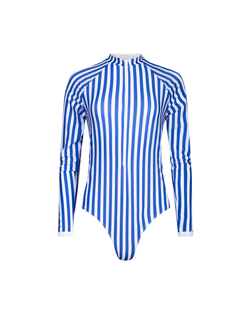 
            
                Load image into Gallery viewer, Grande Palombaggia one piece Blue/White stripe UPF 50+
            
        