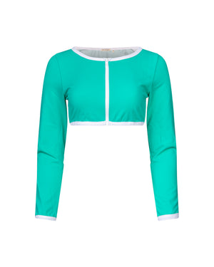 crop top manches longues anti-uv UPF 50+ femme turquoise