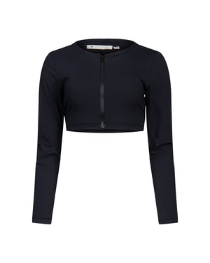 haut de maillots de bains crop top manches longues anti-uv UPF 50+ femme noir 