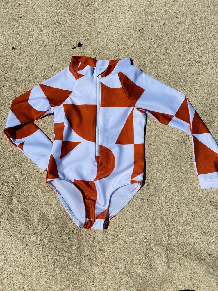 one piece rusty and white sun safe swimwear upf50, maillot de bain anti uv 
