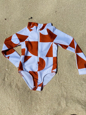 one piece rusty and white sun safe swimwear upf50, maillot de bain anti uv 