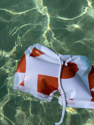 
            
                Load image into Gallery viewer, boxer rusty and white geometric print upf50+ anti uv sun safe swimwear 
            
        