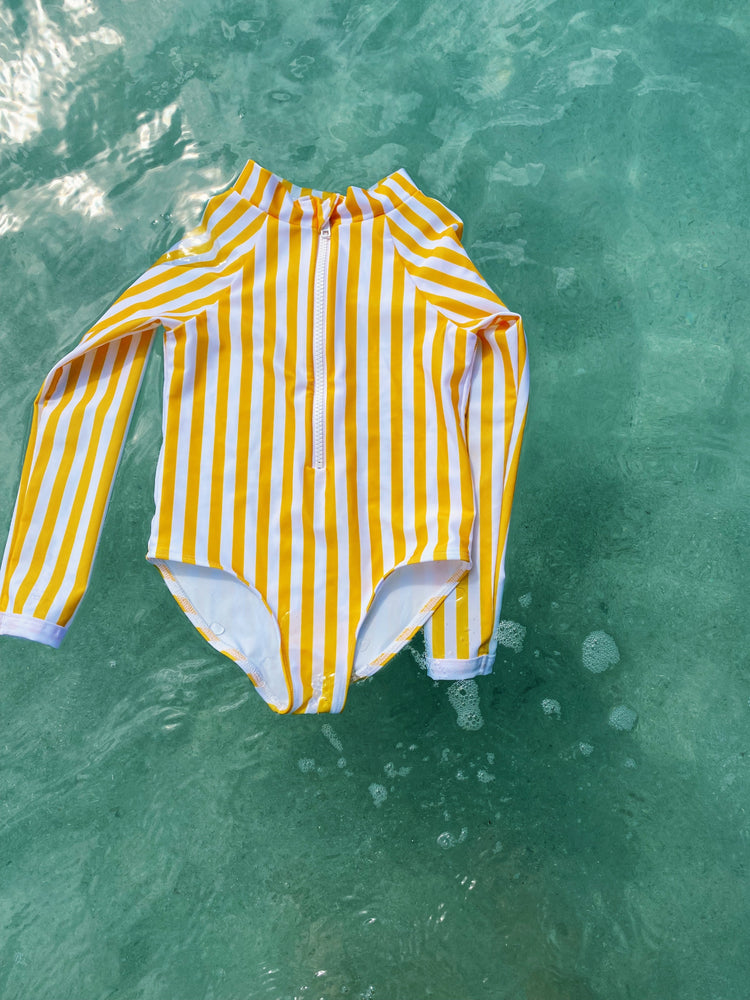 
            
                Load image into Gallery viewer, Palombaggia one piece Yellow/White stripe UPF 50 +
            
        