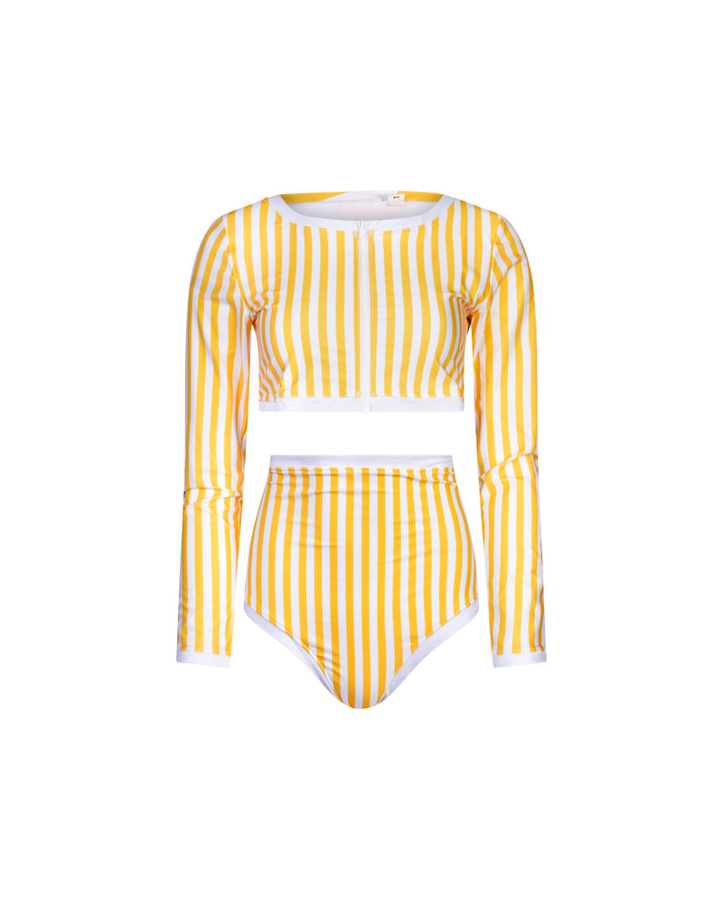 Culotte taille haute Giulia rayée jaune/blanc UPF 50+.