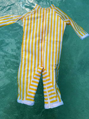 Full-leg bodysuit Grand-Galet Yellow/White stripes UPF 50+