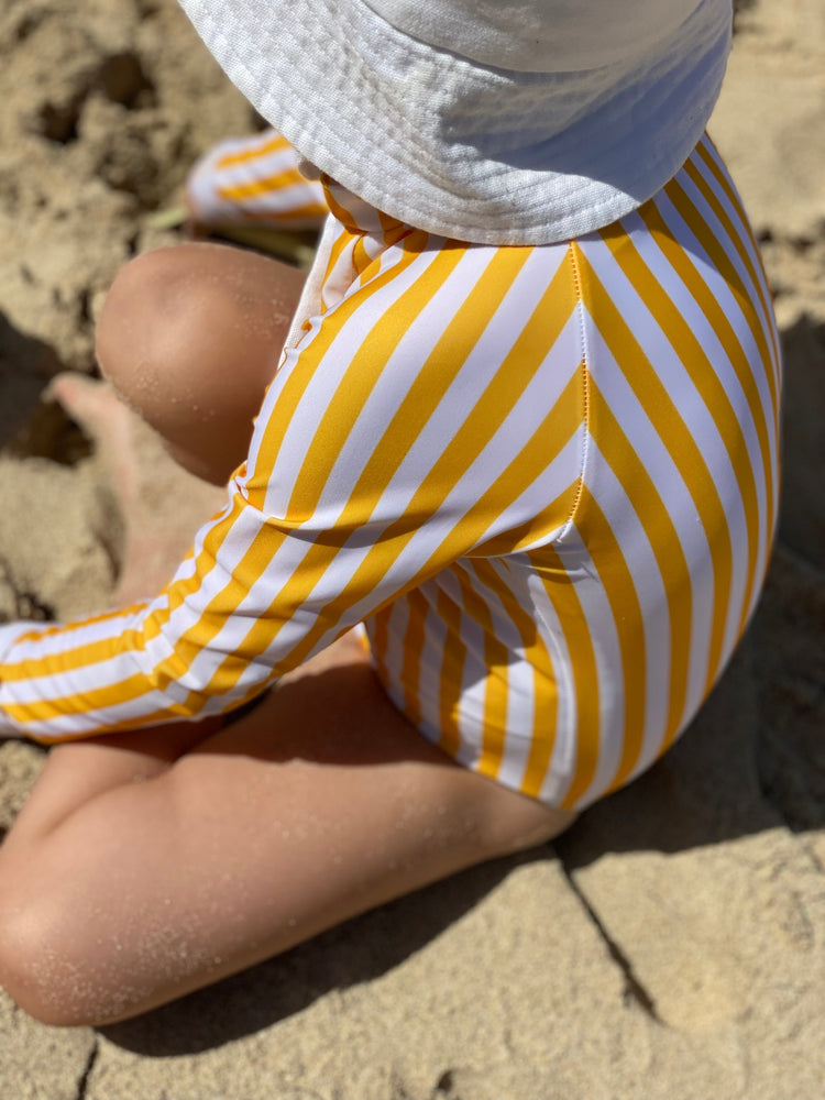 
            
                Load image into Gallery viewer, Palombaggia one piece Yellow/White stripe UPF 50 +
            
        