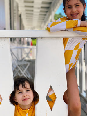 Palombaggia une pièce Jaune/Blanc impression géométrique UPF 50+