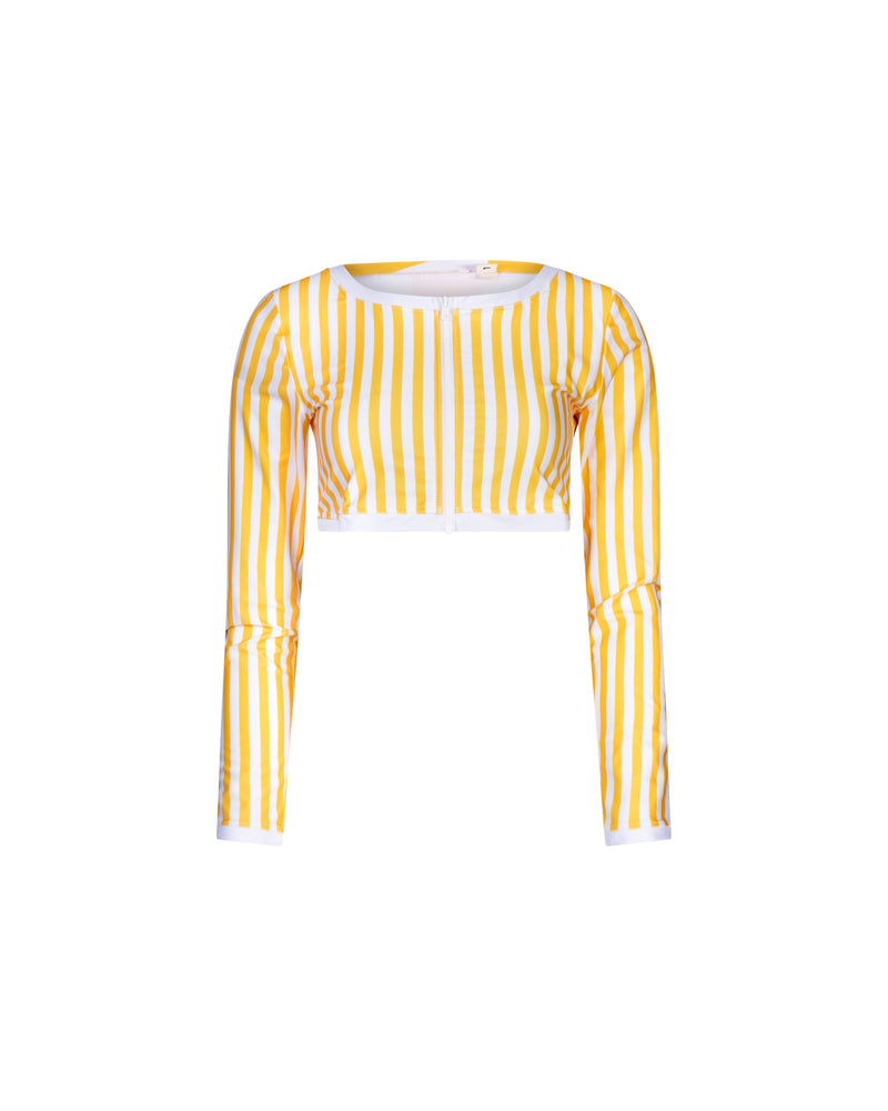 Long sleeve crop top Giulia Yellow/White stripe UPF 50+