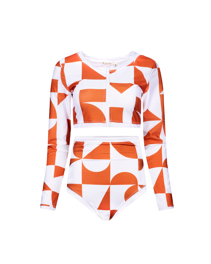 Long sleeve crop top Giulia Geometric rusty UPF 50+